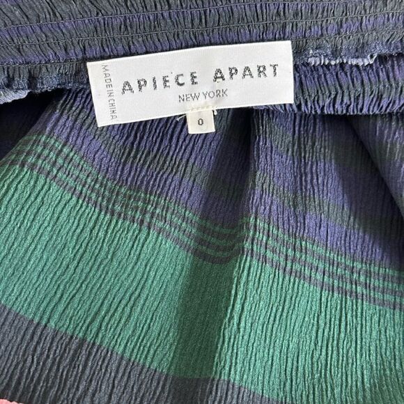 Apiece Apart top womens Sz 0 silk Blouse smocked off shoulder striped tassel - Picture 5 of 13